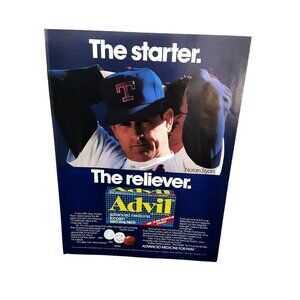 1991 Advil Nolan Ryan Vintage Print Ad Baseball Pain Relief